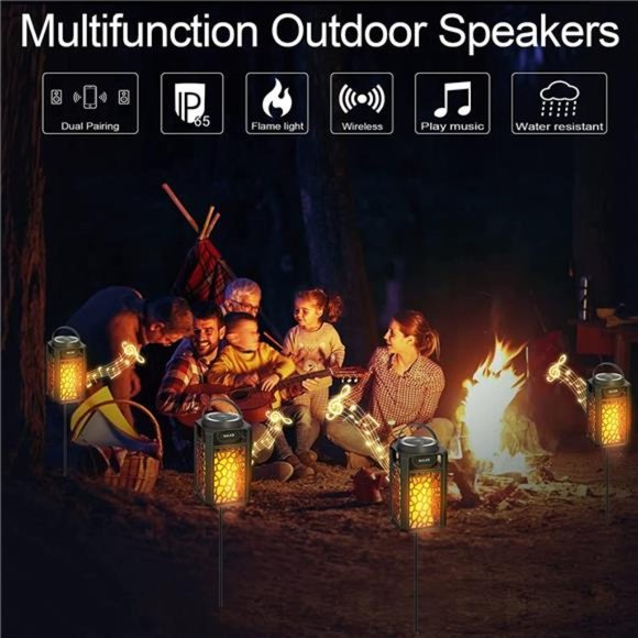 Outdoor Bluetooth 5.1 Speakers LED Flame Speakers 10W TWS Tiki Torch Lantern - Picture 2 of 6